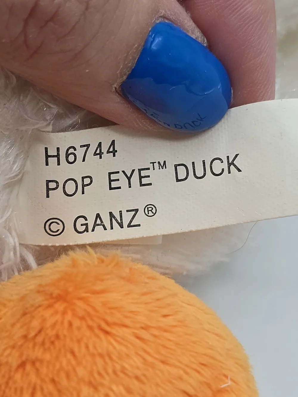 Ganz Pop Eye Duck Plush Stuffed Animal White & Orange H6744
